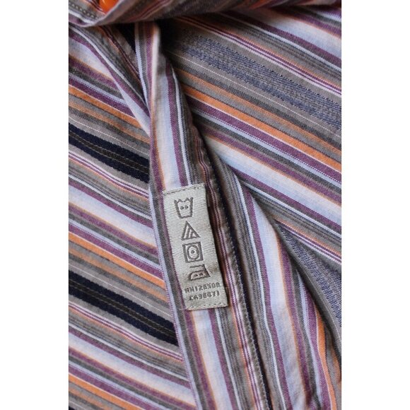 Thomas Dean Button Down Shirt Mens M Flip Cuff Orange Purple Stripe Cotton - Picture 8 of 9